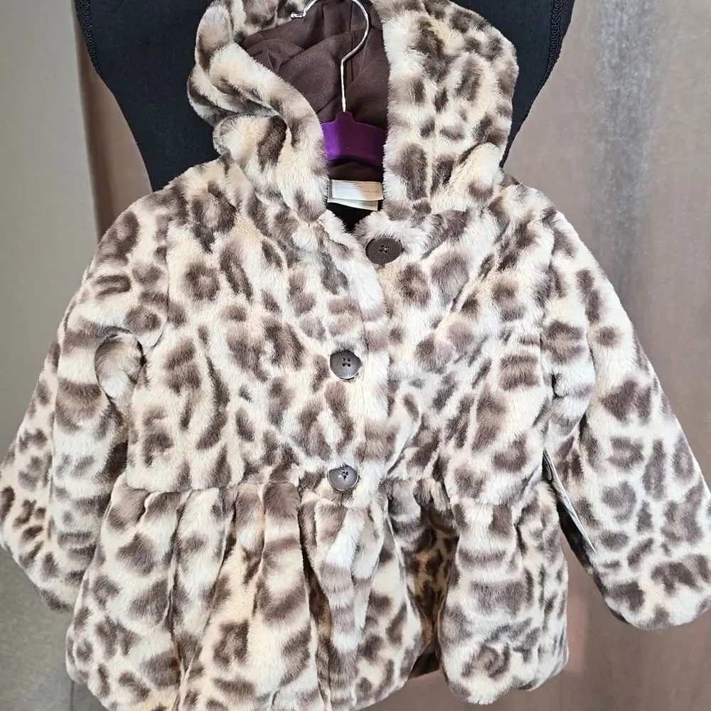 Leopard Faux Fur Coat with Hood